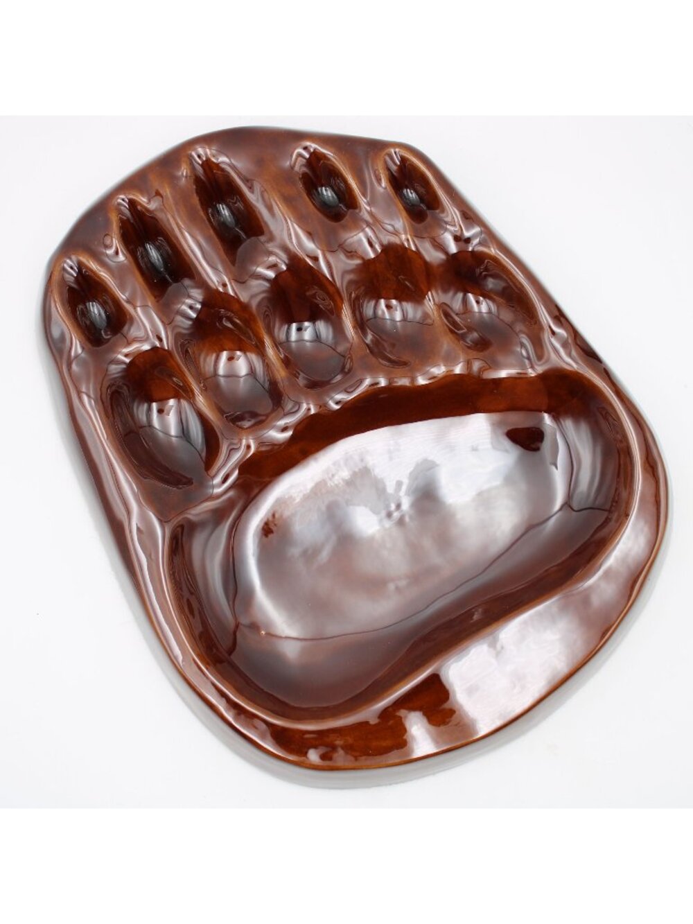 Bear Claw Paw Imprint Ceramic Dish Bowl Brown Trinkets Tray Large